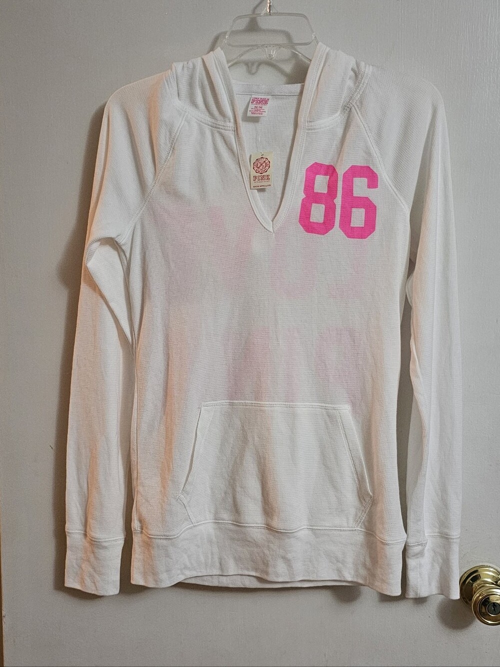 Victoria's Secret White Shirt With Hoodie with Pink Logo Tag